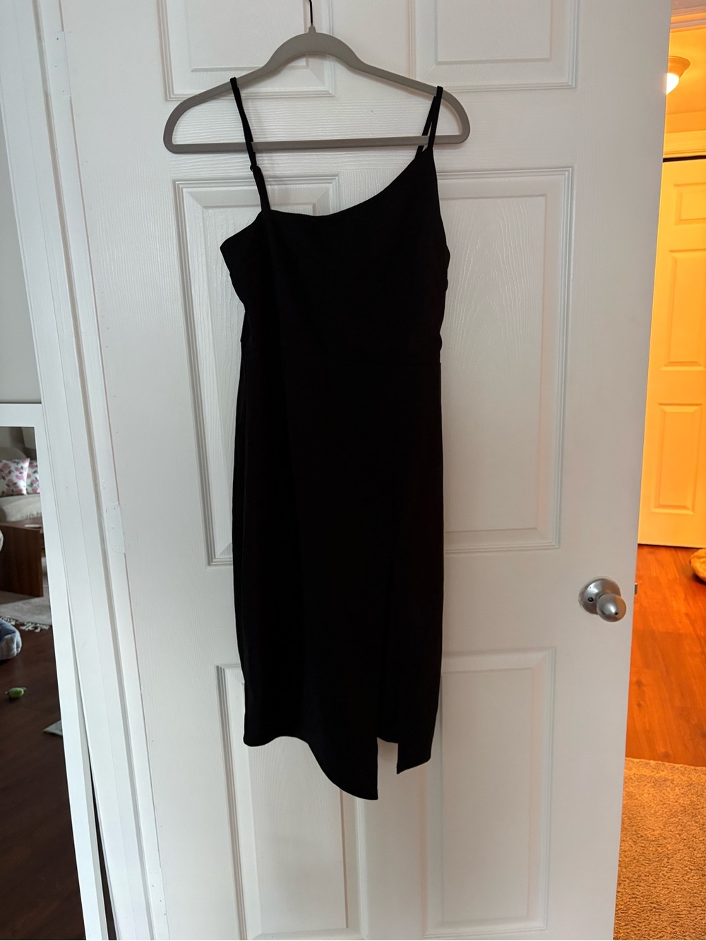 Lulu's Black Asymmetric Midi Slip Dress
